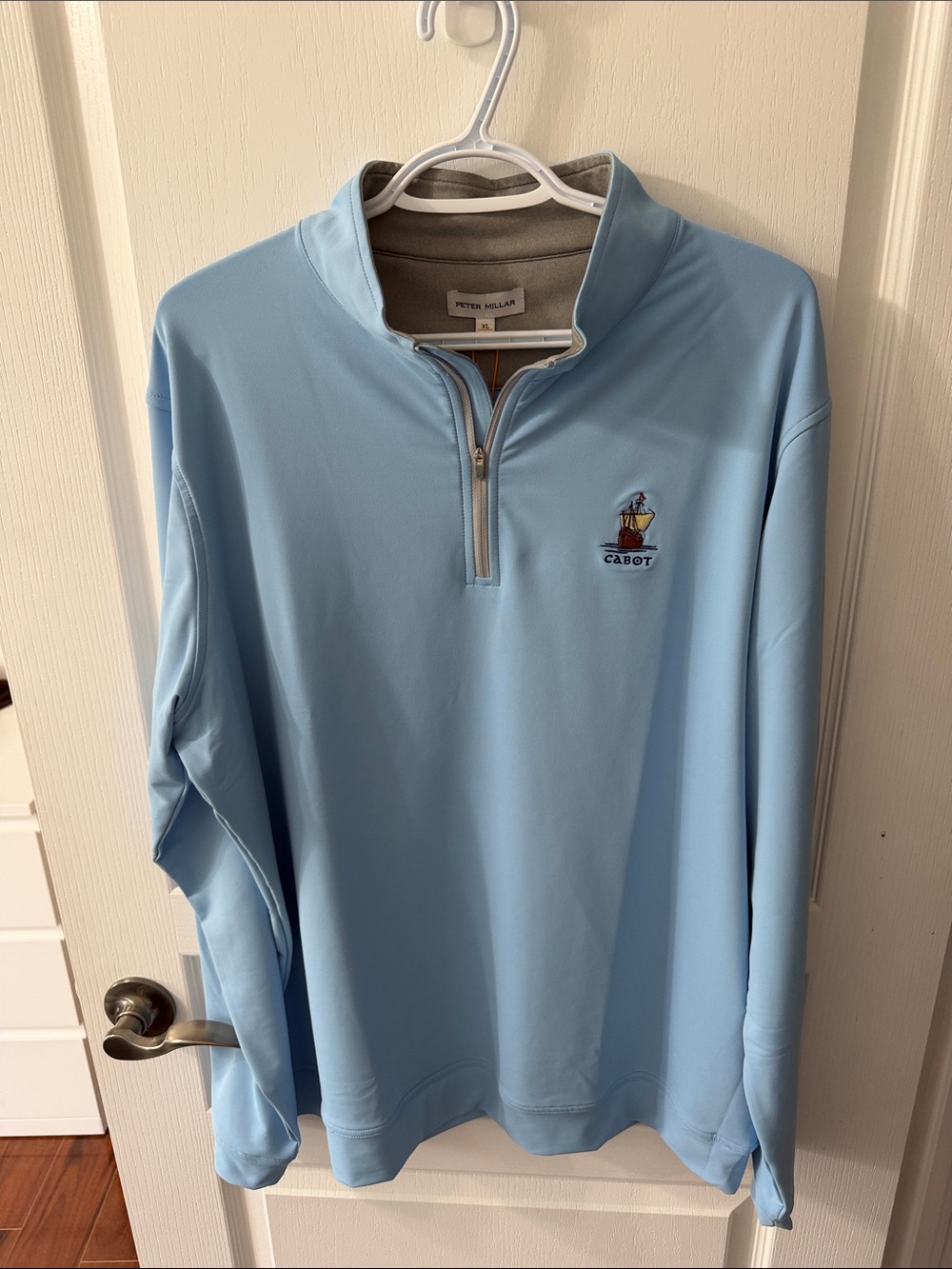 Peter Millar Sky Blue Quarter-Zip Pullover with Cabot Emblem